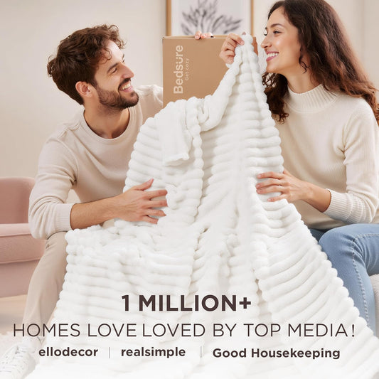Throw Blanket Living Room Home Decor- Gift for Mom Women Men, Soft Fluffy Fleece Cozy Fuzzy Plush Warm White Couch Bed Blanket, Bedroom Summer Decor Gifts for Him Her, 50X60