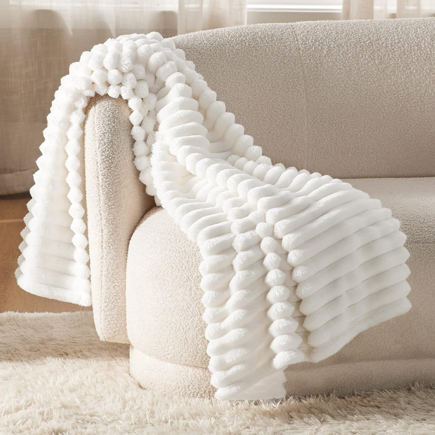 Throw Blanket Living Room Home Decor- Gift for Mom Women Men, Soft Fluffy Fleece Cozy Fuzzy Plush Warm White Couch Bed Blanket, Bedroom Summer Decor Gifts for Him Her, 50X60