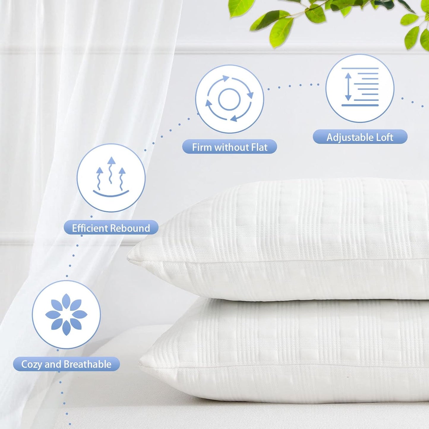 Cooling Pillows for Sleeping Standard Size Set of 2,Shredded Memory Foam Bed Pillow,Adjustable Loft Standard Pillow for Side & Back Sleeper-Medium Firm