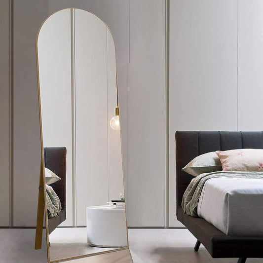 Sleek Gold Arched Full Length Mirror - 64"x21" Stylish Floor Mirror for Dressing, Leaning or Wall Mounting