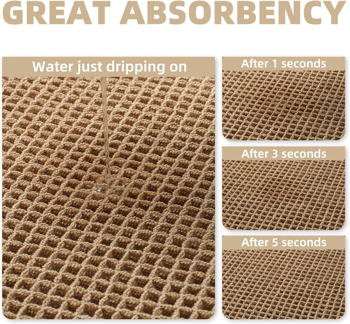 Upgraded Waffle Bath Mat Non Slip Super Absorbent Quick Dry Bath Mats for Bathroom Floor Machine Washable Bathroom Mat Ultra Soft Boho Bathroom Rugs with Tassels beside Tub, 18" X 30", Brown