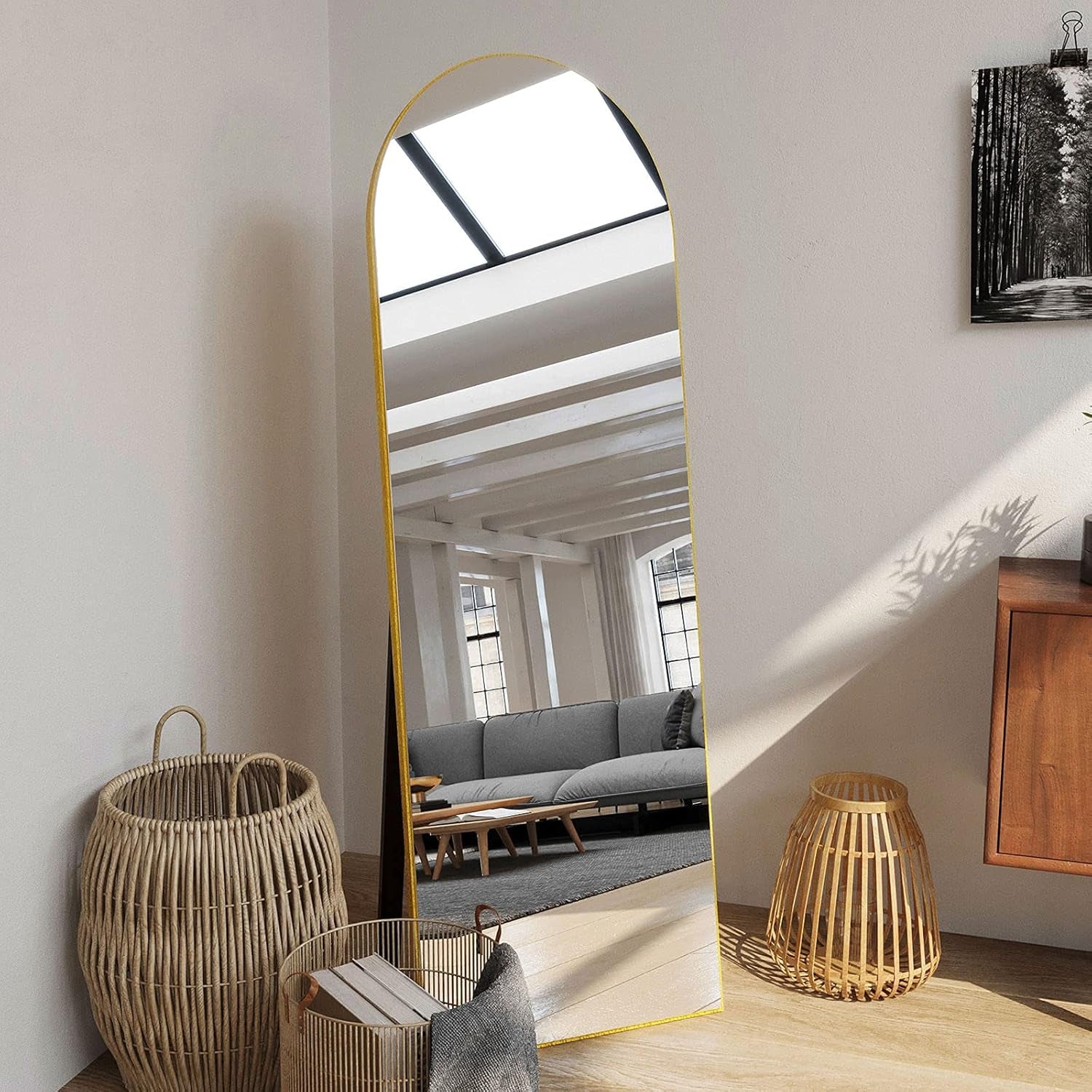 Sleek Gold Arched Full Length Mirror - 64"x21" Stylish Floor Mirror for Dressing, Leaning or Wall Mounting