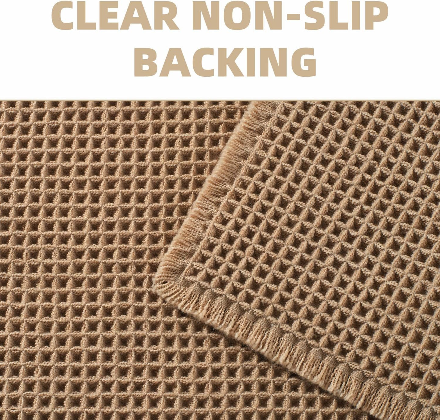 Upgraded Waffle Bath Mat Non Slip Super Absorbent Quick Dry Bath Mats for Bathroom Floor Machine Washable Bathroom Mat Ultra Soft Boho Bathroom Rugs with Tassels beside Tub, 18" X 30", Brown