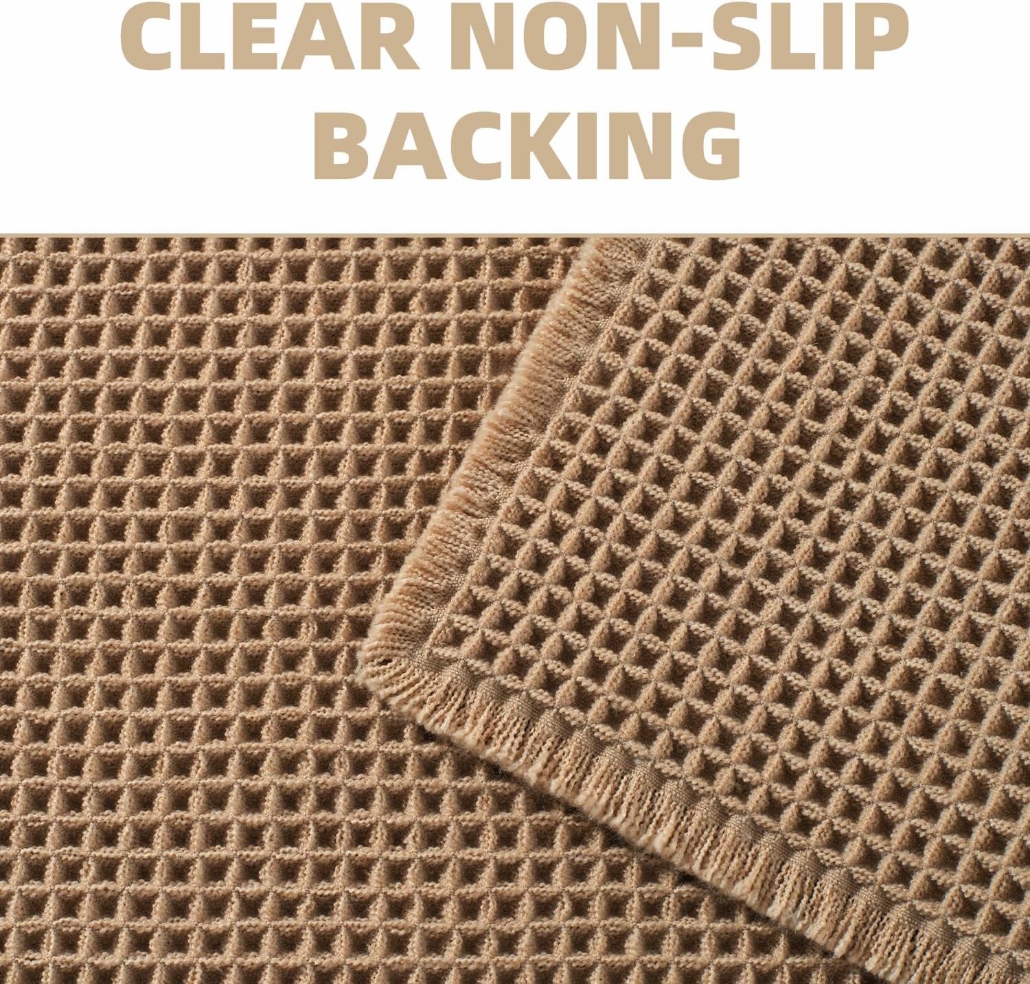 Upgraded Waffle Bath Mat Non Slip Super Absorbent Quick Dry Bath Mats for Bathroom Floor Machine Washable Bathroom Mat Ultra Soft Boho Bathroom Rugs with Tassels beside Tub, 18" X 30", Brown