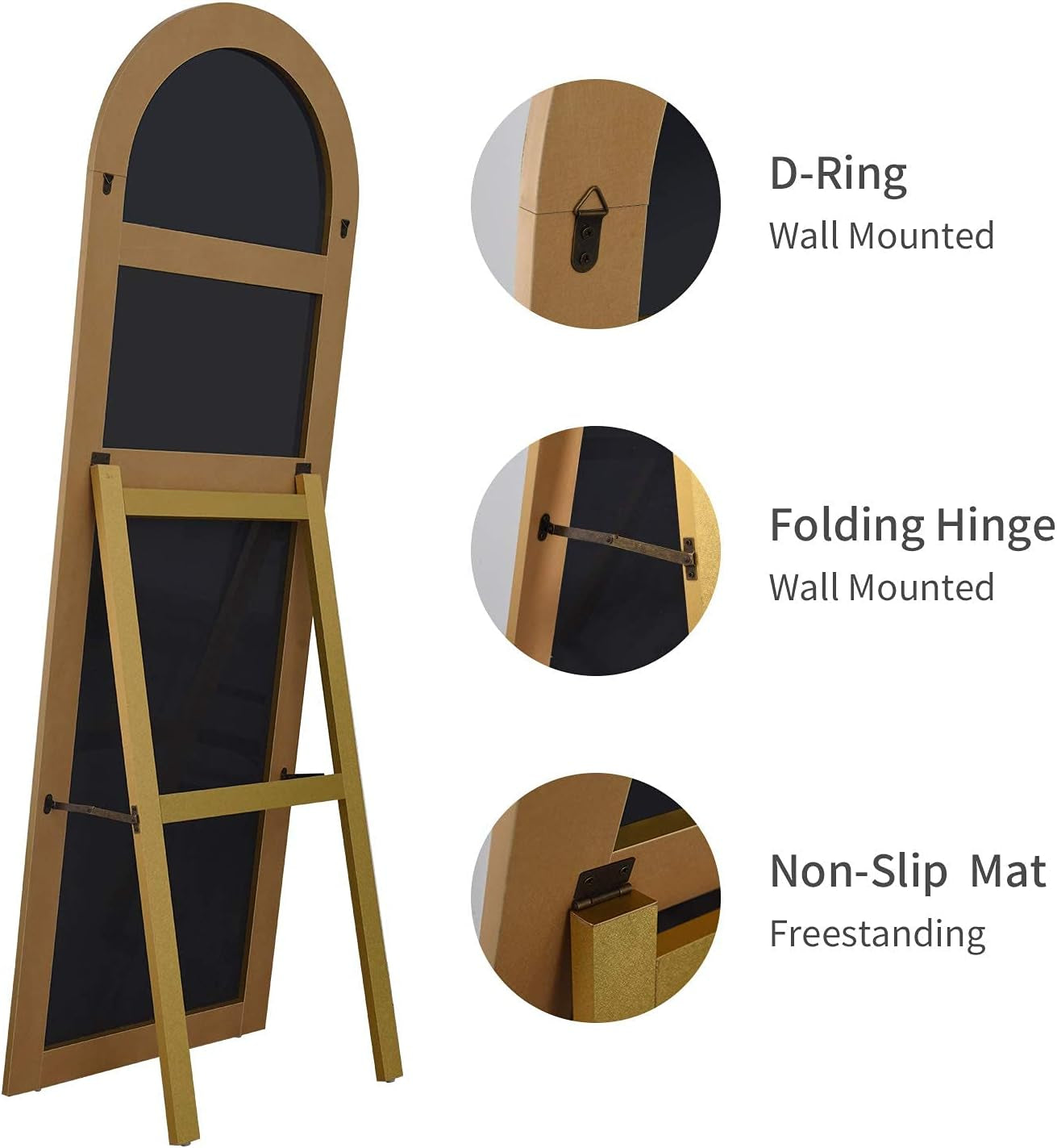 Sleek Gold Arched Full Length Mirror - 64"x21" Stylish Floor Mirror for Dressing, Leaning or Wall Mounting