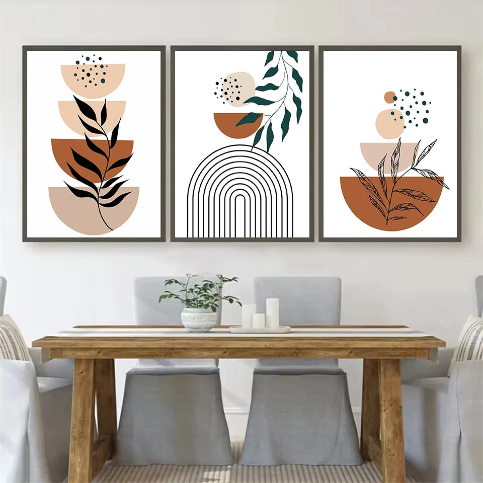 Boho Abstract Terracotta Tones Botanical Geometric Line Mid Century Nordic Poster Canvas Painting Wall Art Pictures Home Decor