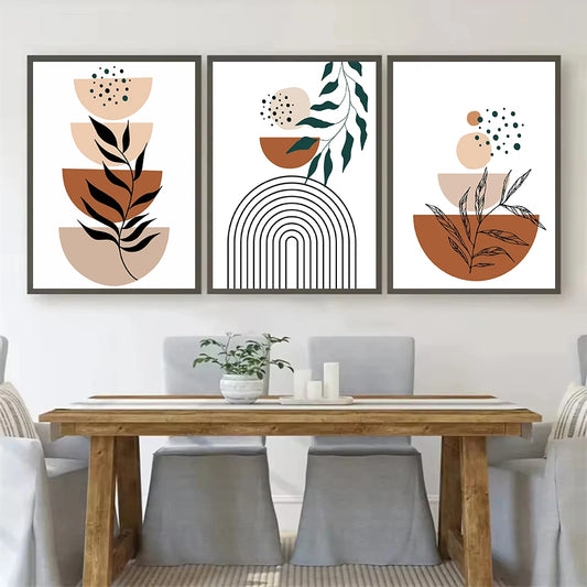 Boho Abstract Terracotta Tones Botanical Geometric Line Mid Century Nordic Poster Canvas Painting Wall Art Pictures Home Decor