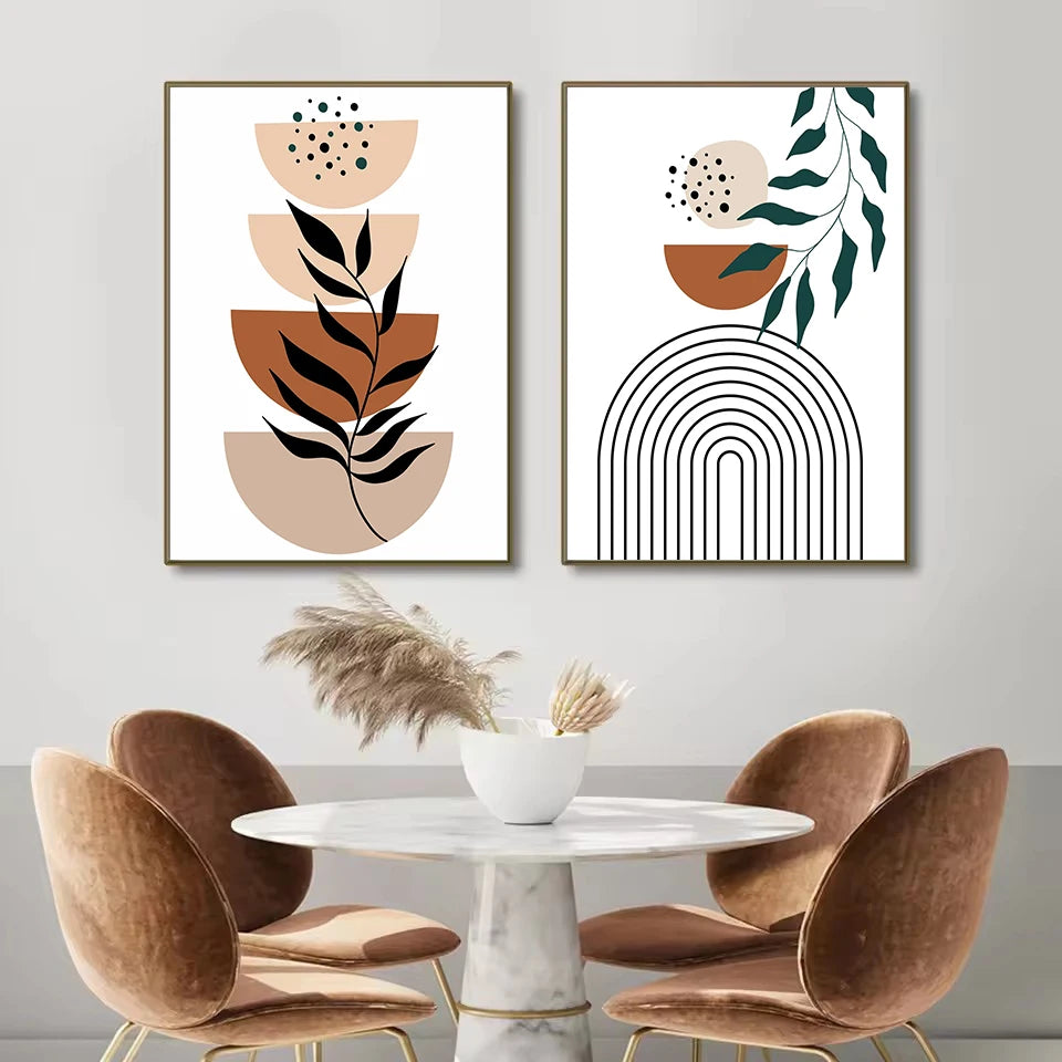 Boho Abstract Terracotta Tones Botanical Geometric Line Mid Century Nordic Poster Canvas Painting Wall Art Pictures Home Decor