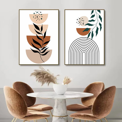 Boho Abstract Terracotta Tones Botanical Geometric Line Mid Century Nordic Poster Canvas Painting Wall Art Pictures Home Decor