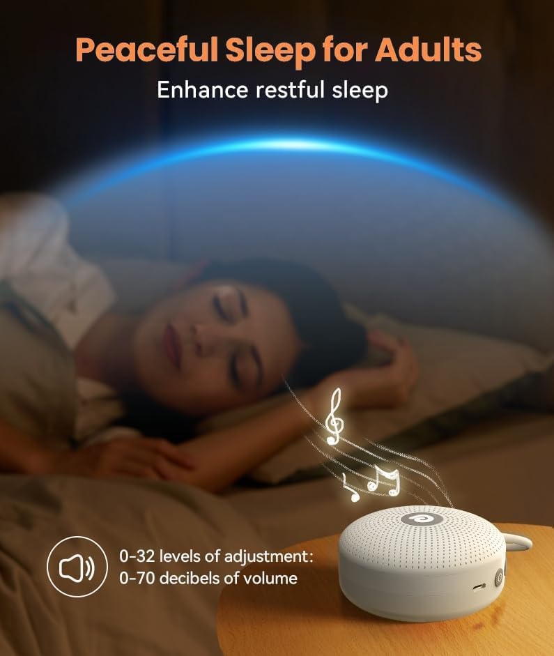 White Noise Machine - Portable Sound Machine for Baby Adult, Features Powerful Battery, 21 Soothing Sounds for Sleeping, Rechargeable Sleep Aid Sound Machine Baby for Home Travel Nursery Gift