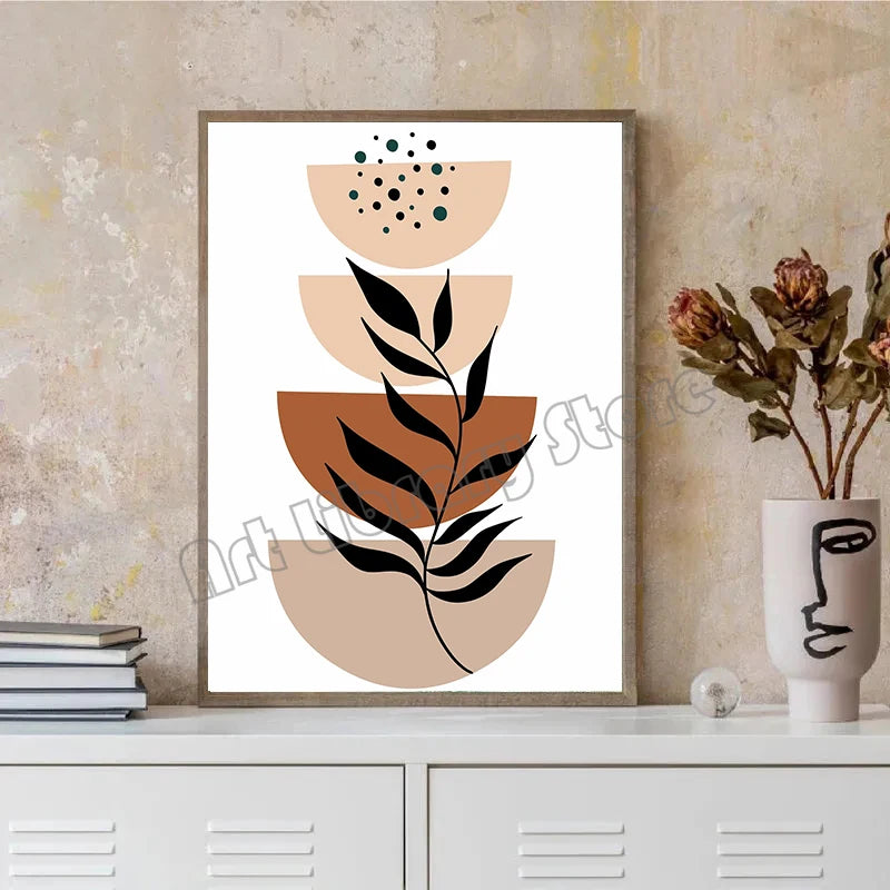 Boho Abstract Terracotta Tones Botanical Geometric Line Mid Century Nordic Poster Canvas Painting Wall Art Pictures Home Decor