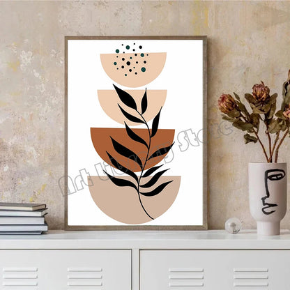 Boho Abstract Terracotta Tones Botanical Geometric Line Mid Century Nordic Poster Canvas Painting Wall Art Pictures Home Decor