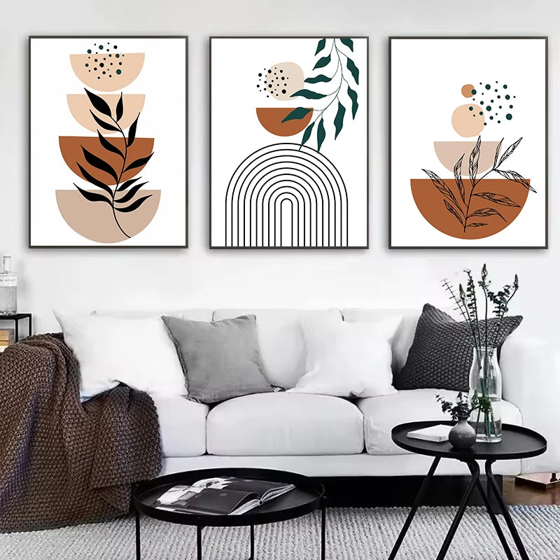 Boho Abstract Terracotta Tones Botanical Geometric Line Mid Century Nordic Poster Canvas Painting Wall Art Pictures Home Decor