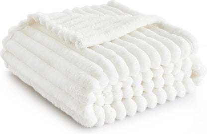 Throw Blanket Living Room Home Decor- Gift for Mom Women Men, Soft Fluffy Fleece Cozy Fuzzy Plush Warm White Couch Bed Blanket, Bedroom Summer Decor Gifts for Him Her, 50X60