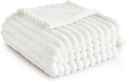 Throw Blanket Living Room Home Decor- Gift for Mom Women Men, Soft Fluffy Fleece Cozy Fuzzy Plush Warm White Couch Bed Blanket, Bedroom Summer Decor Gifts for Him Her, 50X60