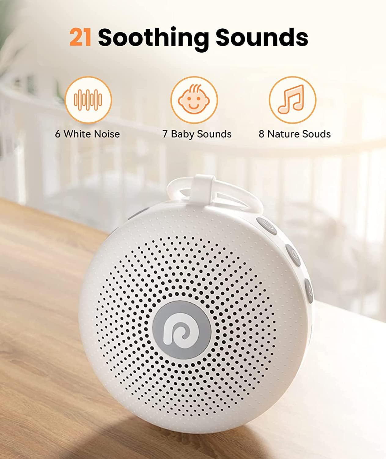White Noise Machine - Portable Sound Machine for Baby Adult, Features Powerful Battery, 21 Soothing Sounds for Sleeping, Rechargeable Sleep Aid Sound Machine Baby for Home Travel Nursery Gift