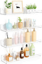 Clear Acrylic Shelves for Storage, 15" Floating Shelves Wall Mounted for Kids Bookshelf/Display Ledge for Bedroom, Living Room, Bathroom, Kitchen, Set of 4