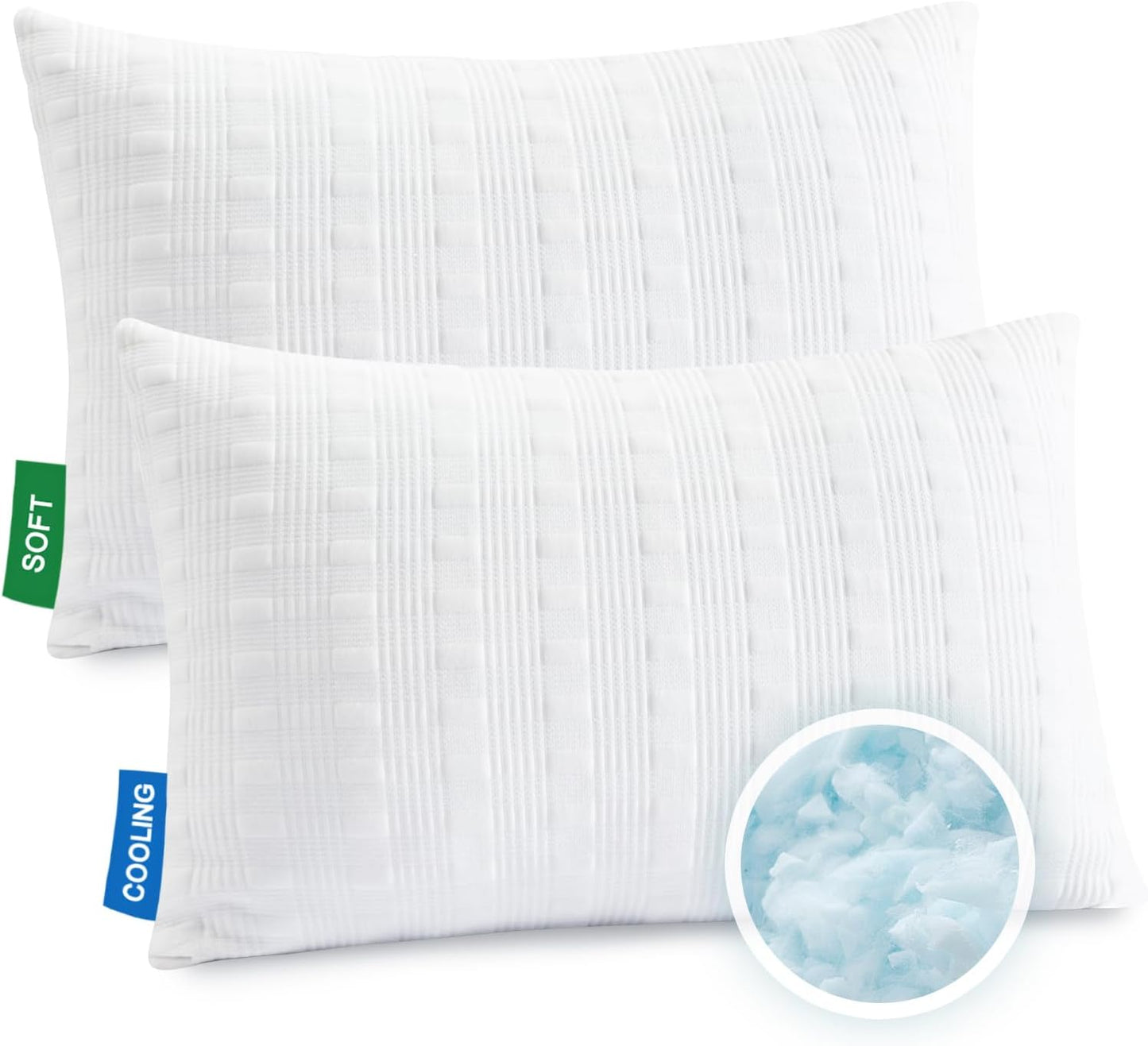 Cooling Pillows for Sleeping Standard Size Set of 2,Shredded Memory Foam Bed Pillow,Adjustable Loft Standard Pillow for Side & Back Sleeper-Medium Firm