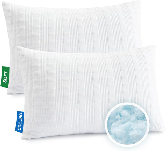 Cooling Pillows for Sleeping Standard Size Set of 2,Shredded Memory Foam Bed Pillow,Adjustable Loft Standard Pillow for Side & Back Sleeper-Medium Firm