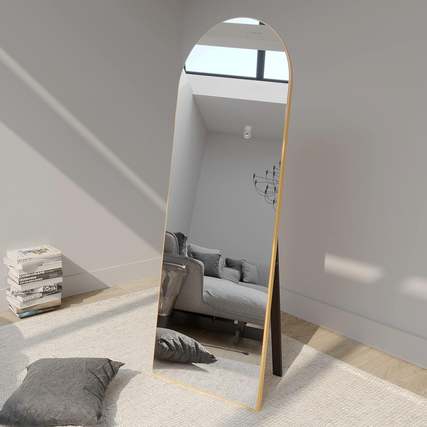 Sleek Gold Arched Full Length Mirror - 64"x21" Stylish Floor Mirror for Dressing, Leaning or Wall Mounting