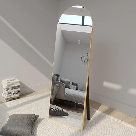 Sleek Gold Arched Full Length Mirror - 64"x21" Stylish Floor Mirror for Dressing, Leaning or Wall Mounting