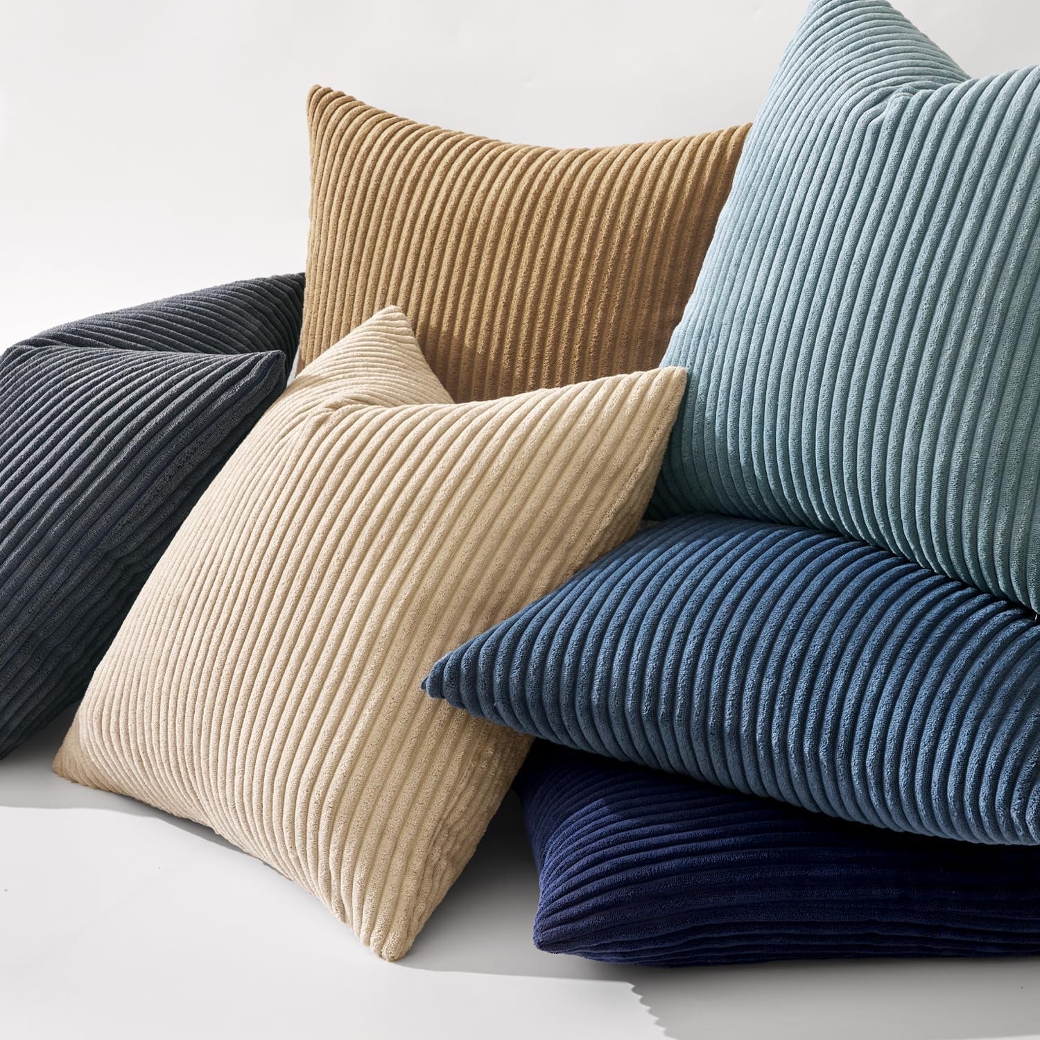 Pack of 2 Corduroy Soft Soild Decorative Square Throw Pillow Covers Cushion Cases Pillow Cases for Couch Sofa Bedroom Car 18 X 18 Inch 45 X 45 Cm, Navy Blue