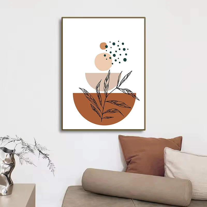 Boho Abstract Terracotta Tones Botanical Geometric Line Mid Century Nordic Poster Canvas Painting Wall Art Pictures Home Decor