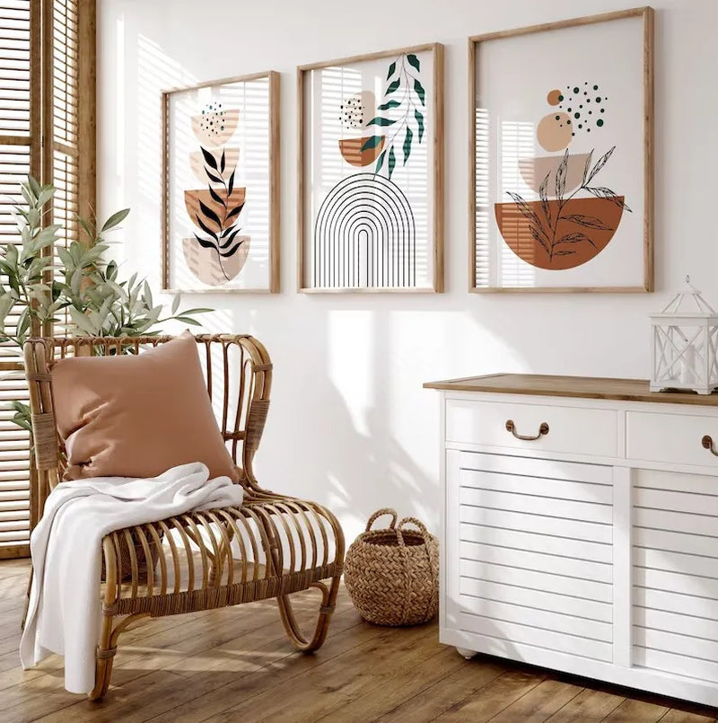 Boho Abstract Terracotta Tones Botanical Geometric Line Mid Century Nordic Poster Canvas Painting Wall Art Pictures Home Decor