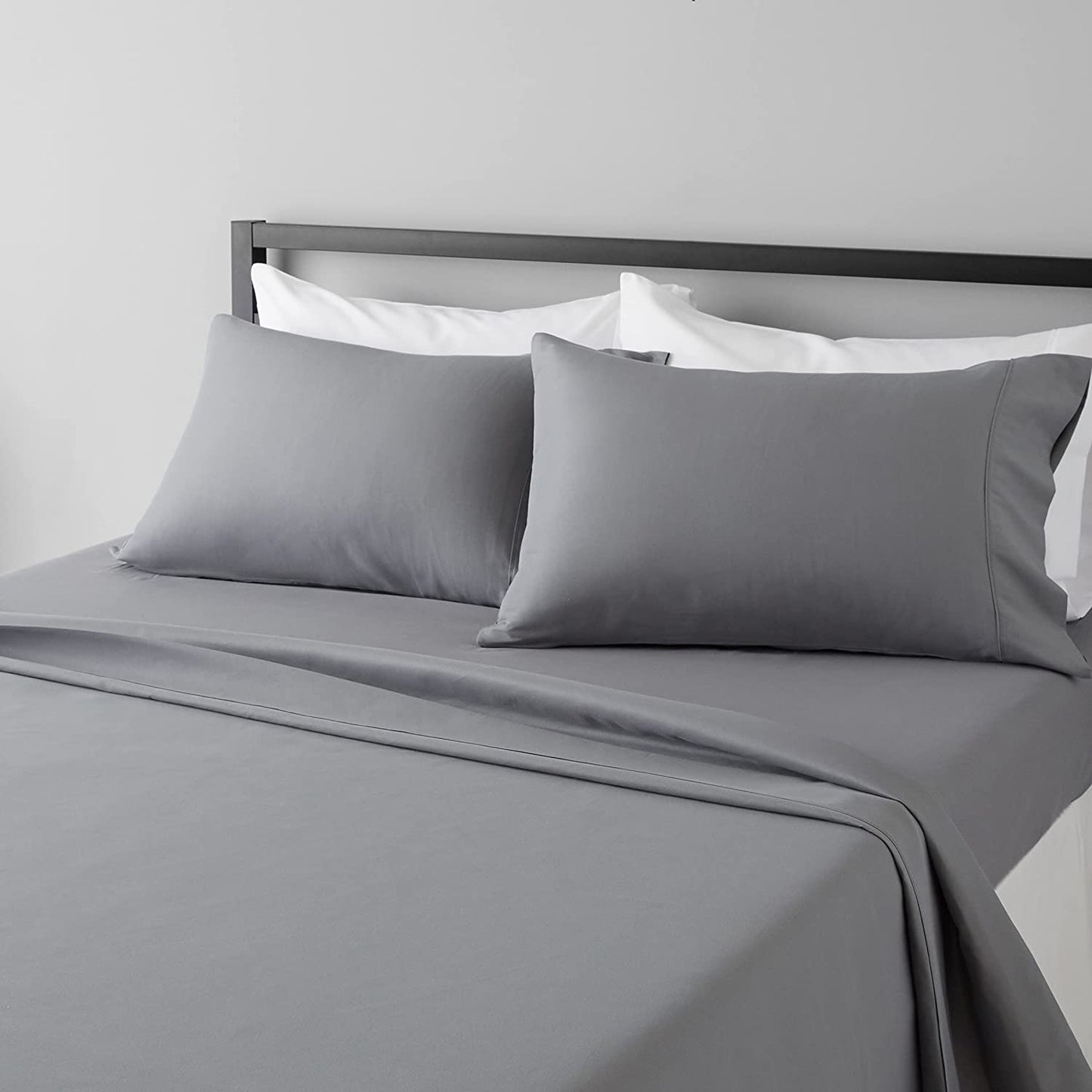 Lightweight Super Soft Comfortable Brushed Microfiber 4 Piece Bed Sheet Set with 36Cm Deep Pockets, Queen, Dark Gray, Solid