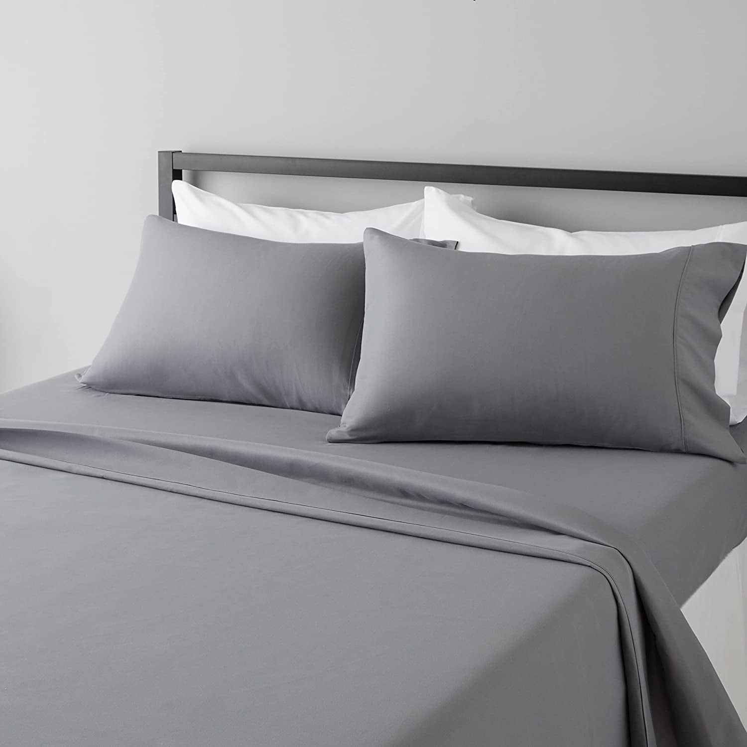 Lightweight Super Soft Comfortable Brushed Microfiber 4 Piece Bed Sheet Set with 36Cm Deep Pockets, Queen, Dark Gray, Solid