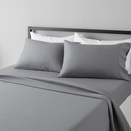 Lightweight Super Soft Comfortable Brushed Microfiber 4 Piece Bed Sheet Set with 36Cm Deep Pockets, Queen, Dark Gray, Solid