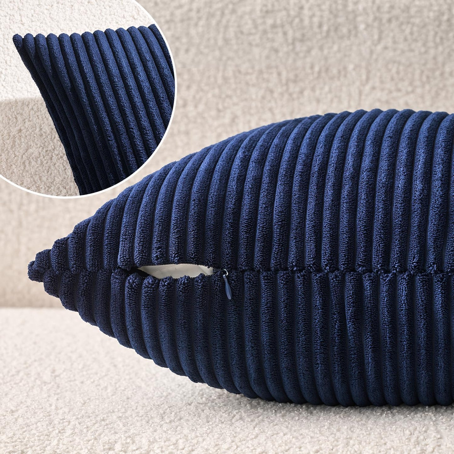 Pack of 2 Corduroy Soft Soild Decorative Square Throw Pillow Covers Cushion Cases Pillow Cases for Couch Sofa Bedroom Car 18 X 18 Inch 45 X 45 Cm, Navy Blue