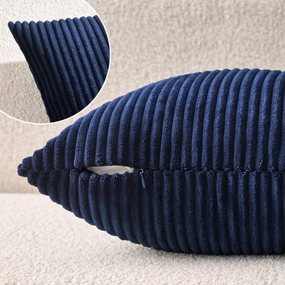 Pack of 2 Corduroy Soft Soild Decorative Square Throw Pillow Covers Cushion Cases Pillow Cases for Couch Sofa Bedroom Car 18 X 18 Inch 45 X 45 Cm, Navy Blue