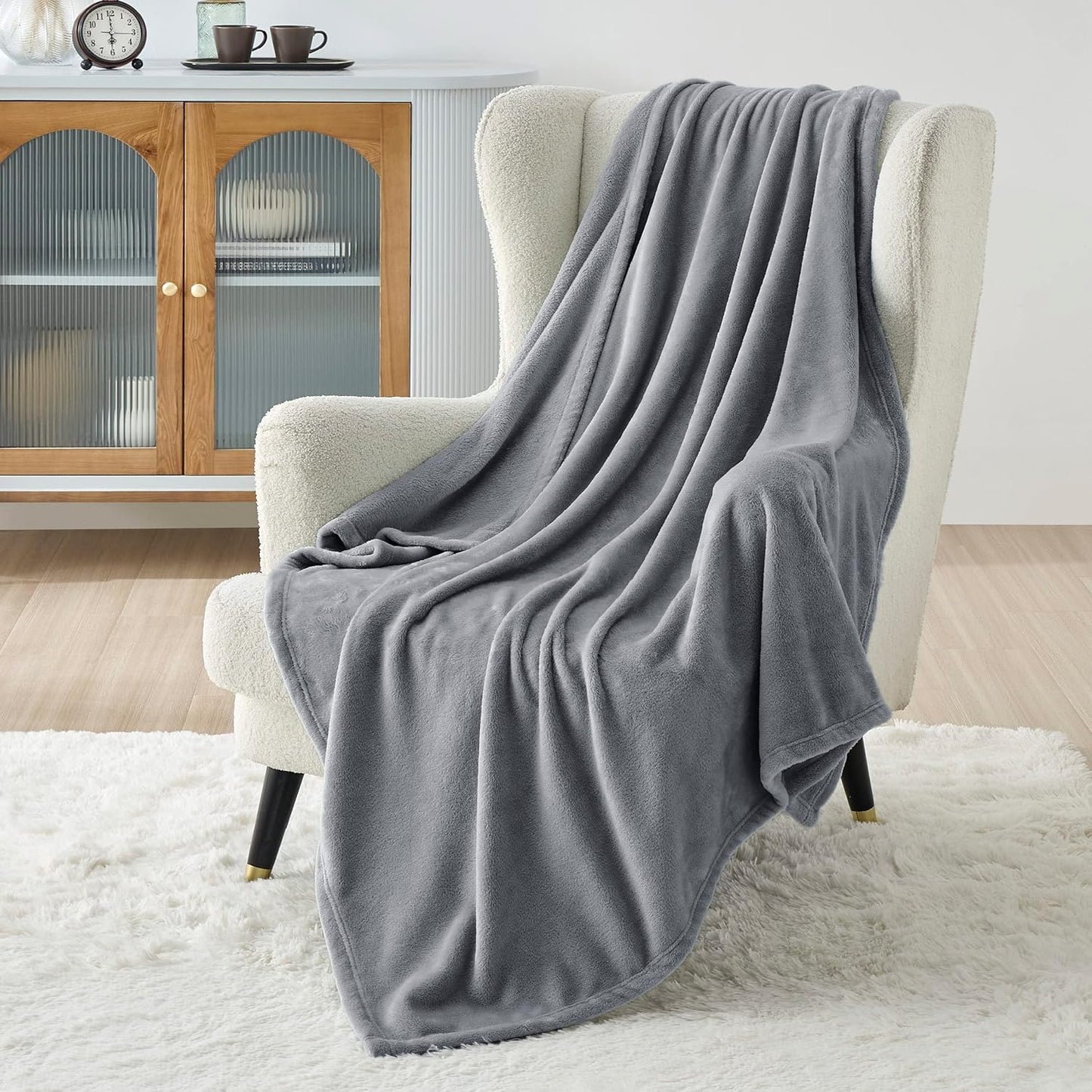 Throw Blankets for Couch - Fleece Cozy Soft Blanket for Sofa, Lightweight Fuzzy Flannel Women Throw Gifts for All Seasons, Grey, 50X60 Inches