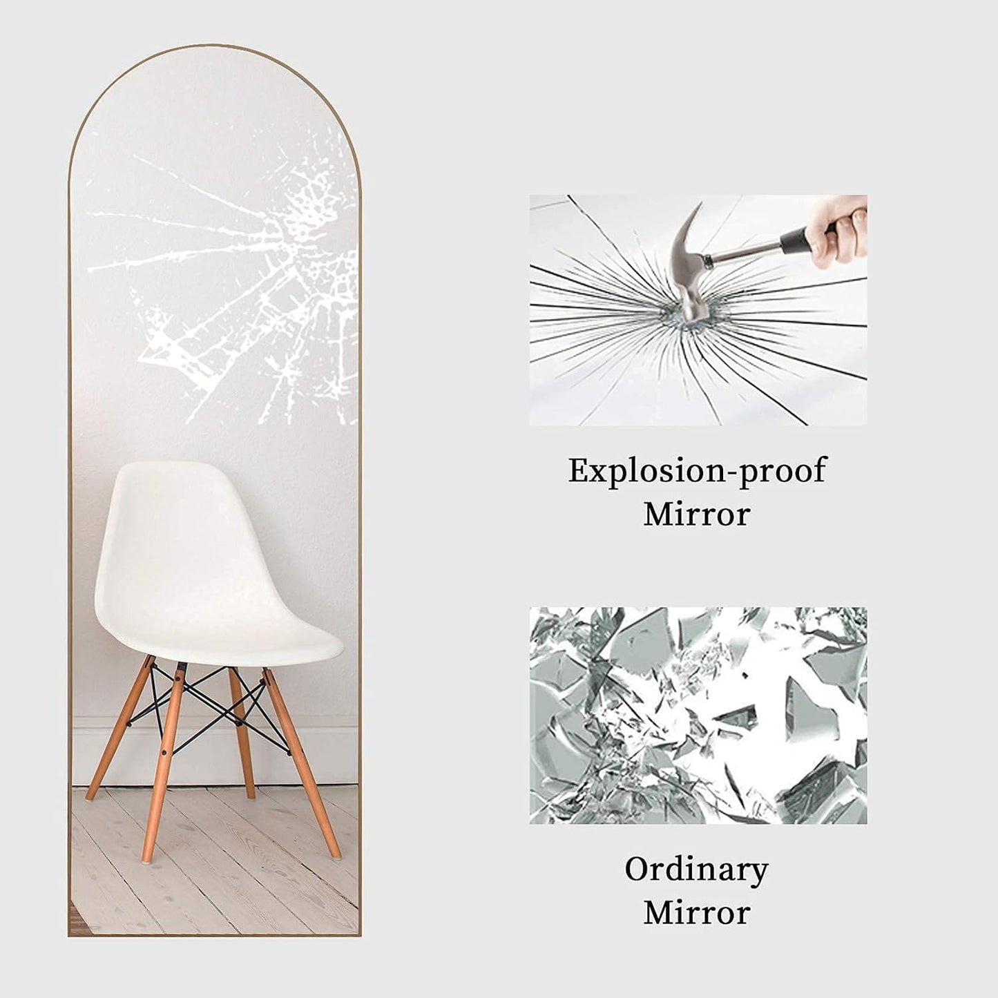 Sleek Gold Arched Full Length Mirror - 64"x21" Stylish Floor Mirror for Dressing, Leaning or Wall Mounting